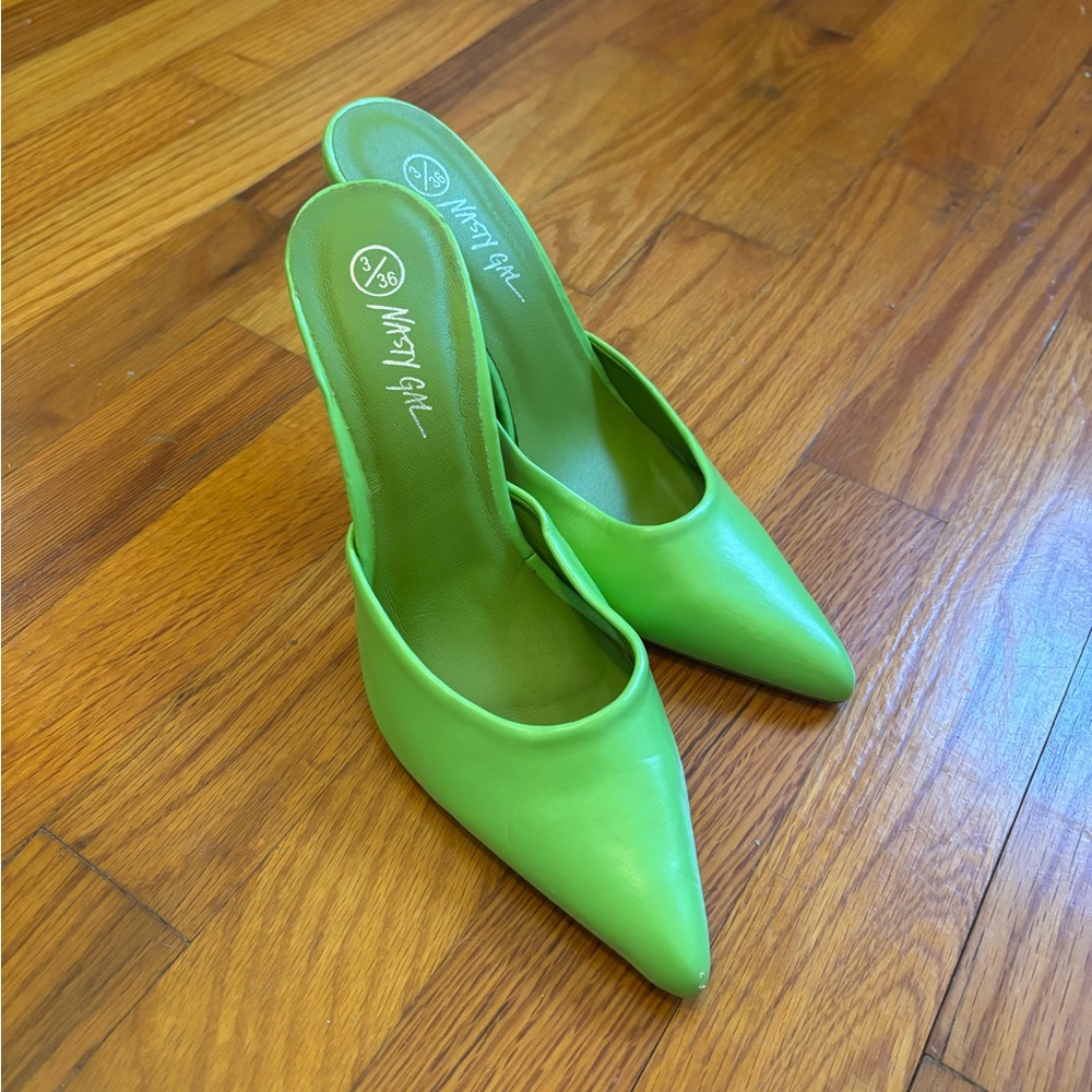 Nasty Gal Green Heeled Mules